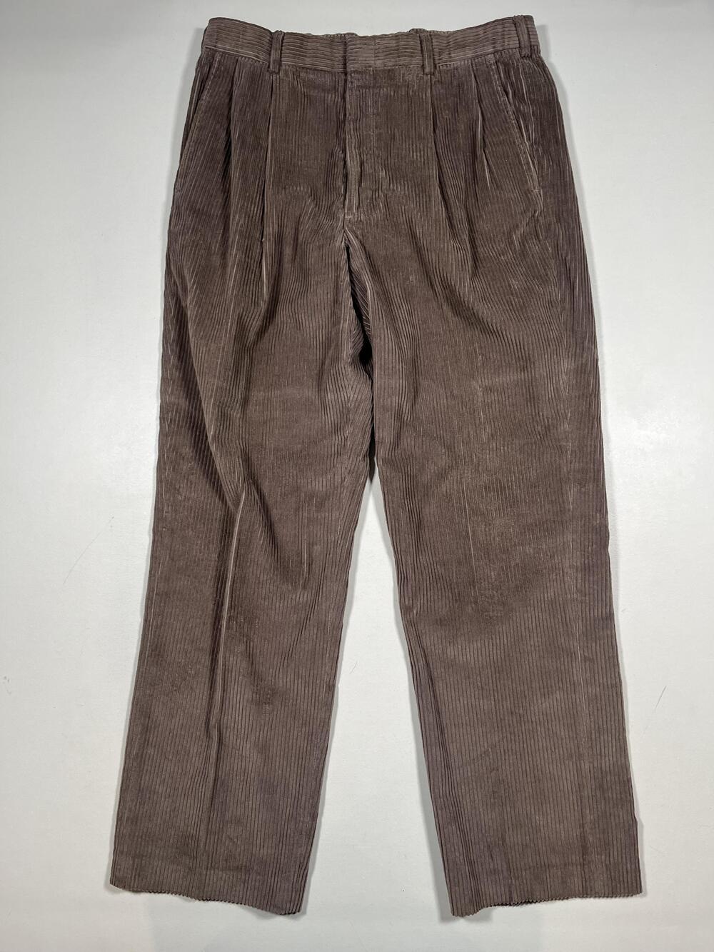 Vintage Lands End Pants Mens 34 Brown Corduroy Pleated Dress Classic VTG USA